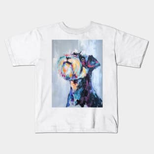 Conceptual portrait in multicolored painting of a schnauzer muzzle. Kids T-Shirt